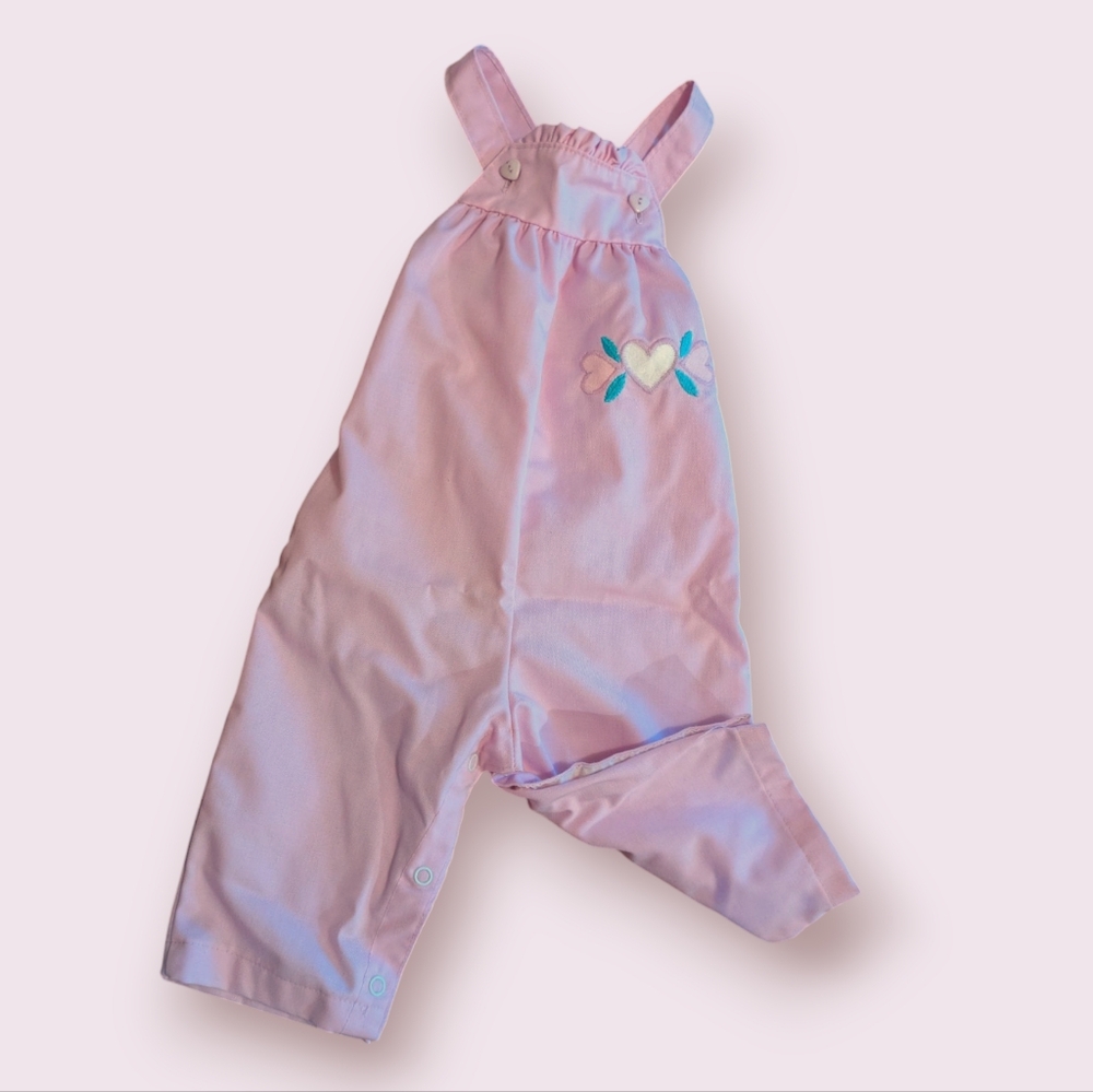 Vintage HealthTex 18 months Pink Kids Overalls with Heart Design